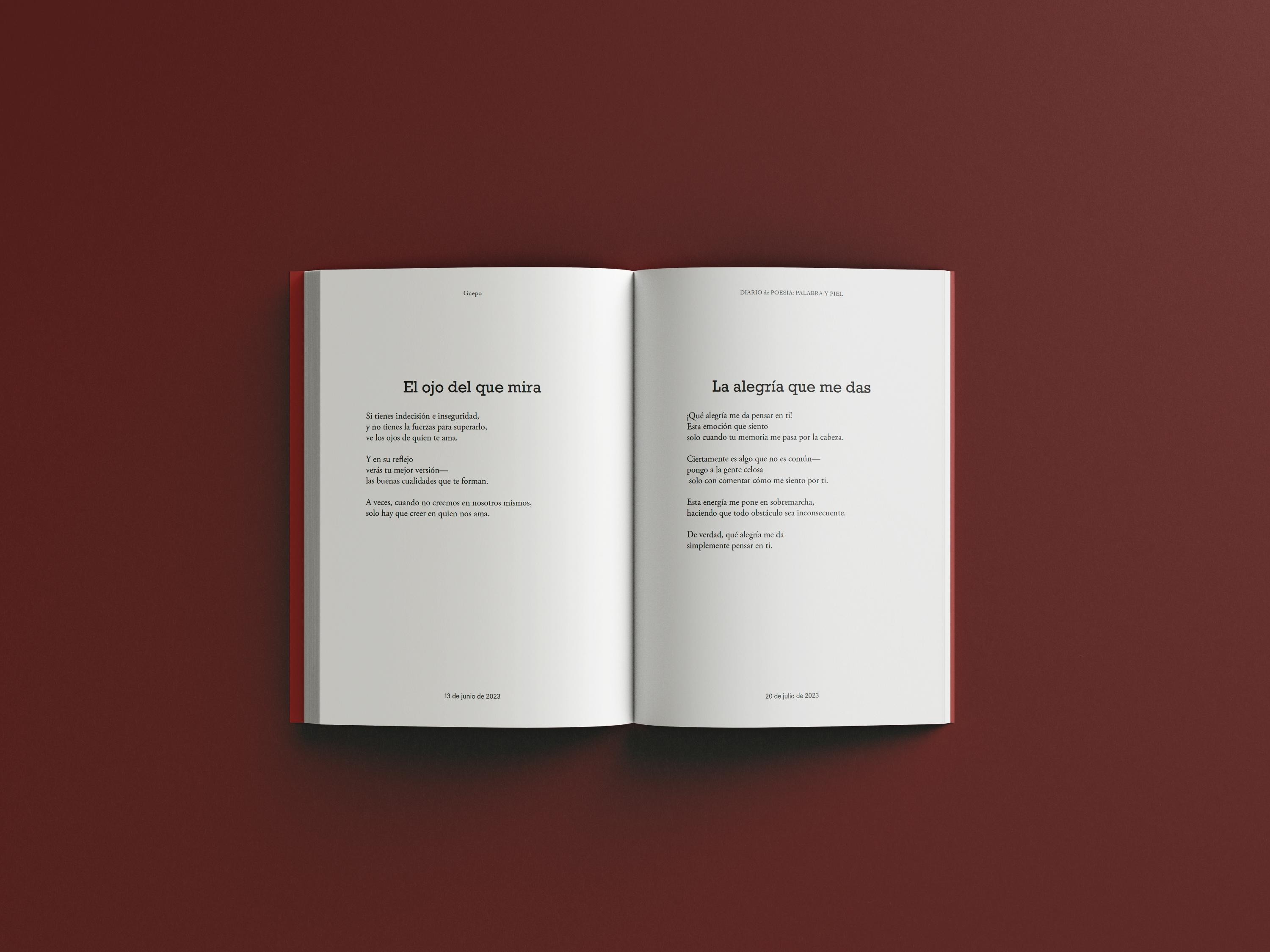 Poetry spread showing two poems with elegant serif titles and ample margins