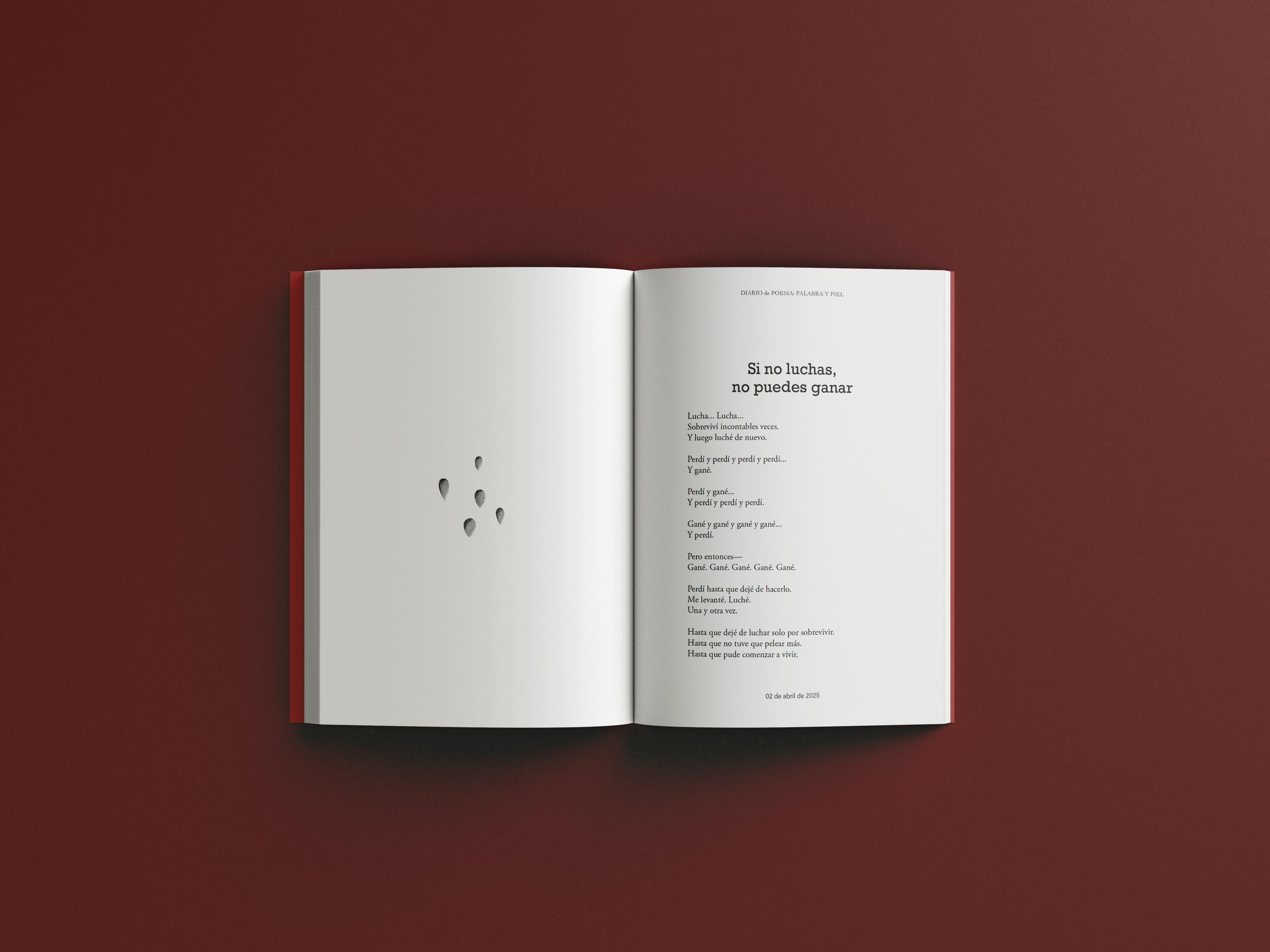 Poetry spread with small teardrop illustrations and bold verse typography