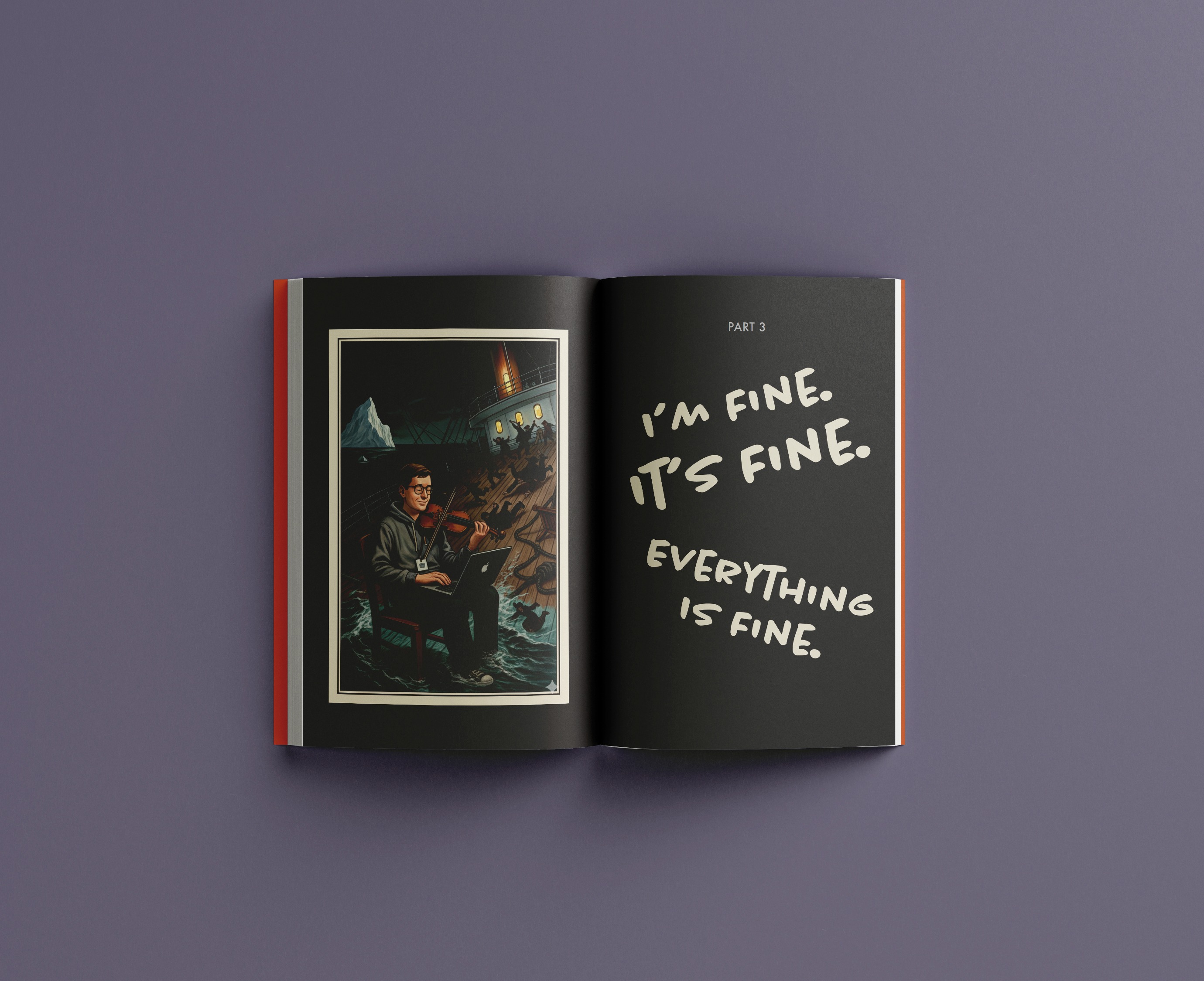 Part divider with Titanic-scene illustration and hand-lettered title on black