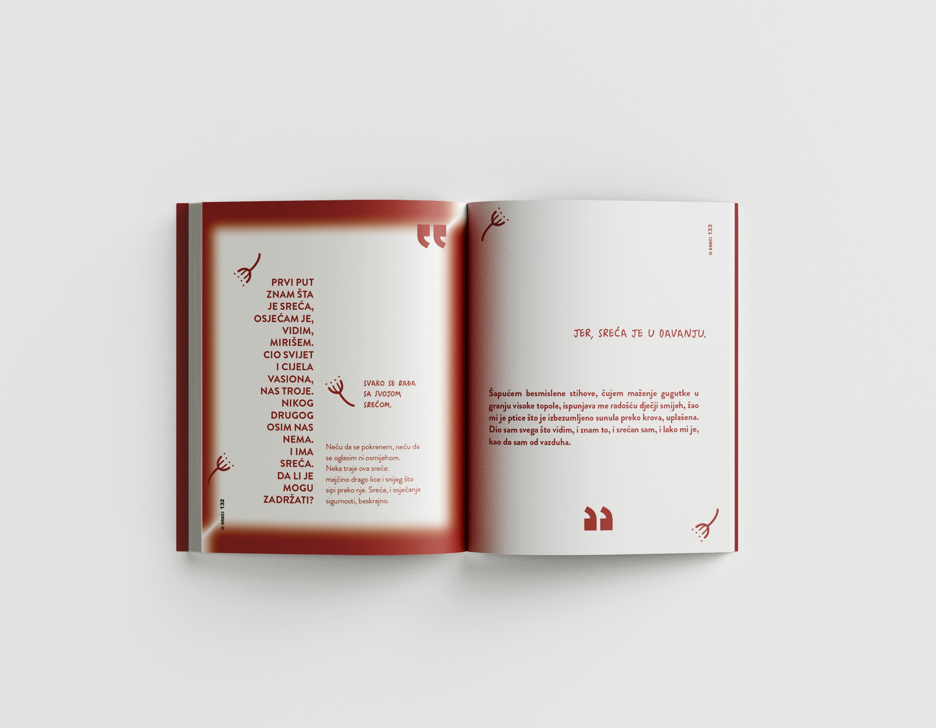 Interior spread with dandelion icons and poetry on warm white pages