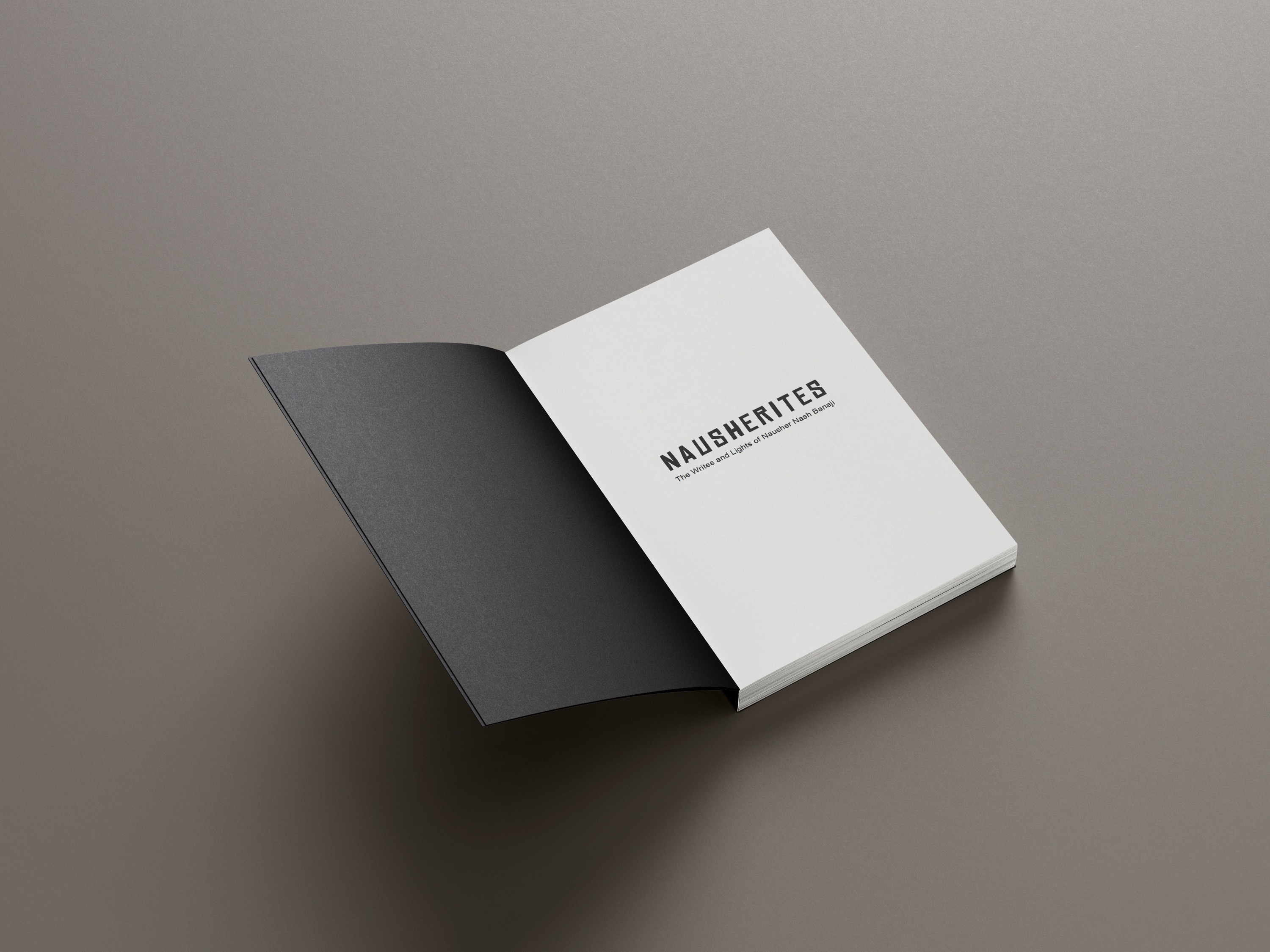 Title page mockup showing book open to Nausherites title spread